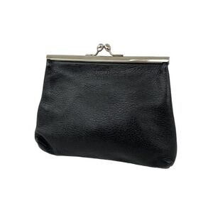 Vintage Enrico Coveri Black Leather Coin Purse, Silver Hardware Red Print Lining